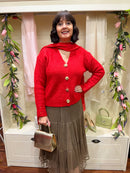 Shell Gold Brooch Cardi - Red