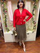 Shell Gold Brooch Cardi - Red