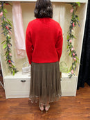 Shell Gold Brooch Cardi - Red