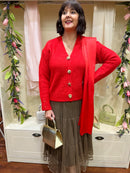 Shell Gold Brooch Cardi - Red