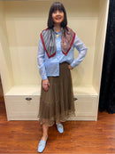 Francesca Paisley & Stripe Neck Scarf - Burgundy & Blue