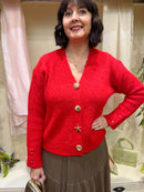 Shell Gold Brooch Cardi - Red