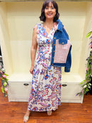 Magic Tropical Flower Print Maxi Dress - Blue/Pink/Brown