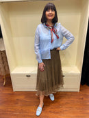 Francesca Paisley & Stripe Neck Scarf - Burgundy & Blue