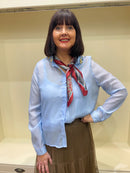 Francesca Paisley & Stripe Neck Scarf - Burgundy & Blue