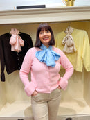 Clara Pearl Button Cardi with Bell Sleeve - Baby Pink