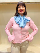 Clara Pearl Button Cardi with Bell Sleeve - Baby Pink
