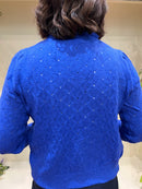 Heart Brooch & Ruffle Cardi - Blue