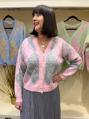 Diamond Print Cardi - Pink & Grey