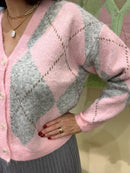 Diamond Print Cardi - Pink & Grey
