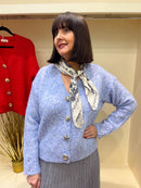 Shell Gold Brooch Cardi - Ice Blue