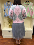Diamond Print Cardi - Pink & Grey