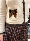 Thea Crushed Velvet Bow Cardi - Cream & Brown