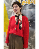 Shell Gold Brooch Cardi - Red