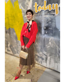 Shell Gold Brooch Cardi - Red