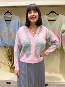 Diamond Print Cardi - Pink & Grey