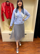 Shell Gold Brooch Cardi - Ice Blue