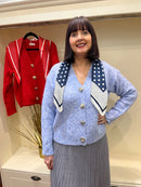 Shell Gold Brooch Cardi - Ice Blue