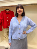 Shell Gold Brooch Cardi - Ice Blue