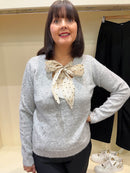 Everlee Bow Tie Ribbon Reversible Jumper - Grey