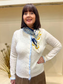 Laurelle Printed Neck Scarf - Light Blue, Navy & Mustard