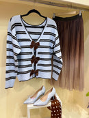 Raye Stripe Reversible Bow Jumper - Light Blue