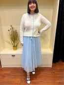 Delaney Ruffle Edge & Pearl Cardi - Cream & Powder Blue