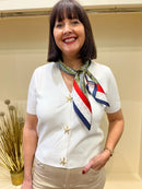 Ebony Paisley & Stripe Printed Neck Scarf - Navy