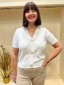 Brielle Gold Starfish Button Knit - Off White