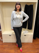 Everlee Bow Tie Ribbon Reversible Jumper - Grey