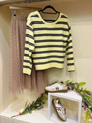 Raye Stripe Reversible Bow Jumper - Lemon