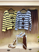 Raye Stripe Reversible Bow Jumper - Light Blue