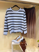 Raye Stripe Reversible Bow Jumper - Light Blue