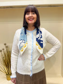 Laurelle Printed Neck Scarf - Light Blue, Navy & Mustard