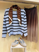 Raye Stripe Reversible Bow Jumper - Light Blue