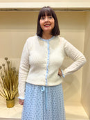 Delaney Ruffle Edge & Pearl Cardi - Cream & Powder Blue