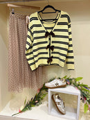 Raye Stripe Reversible Bow Jumper - Lemon