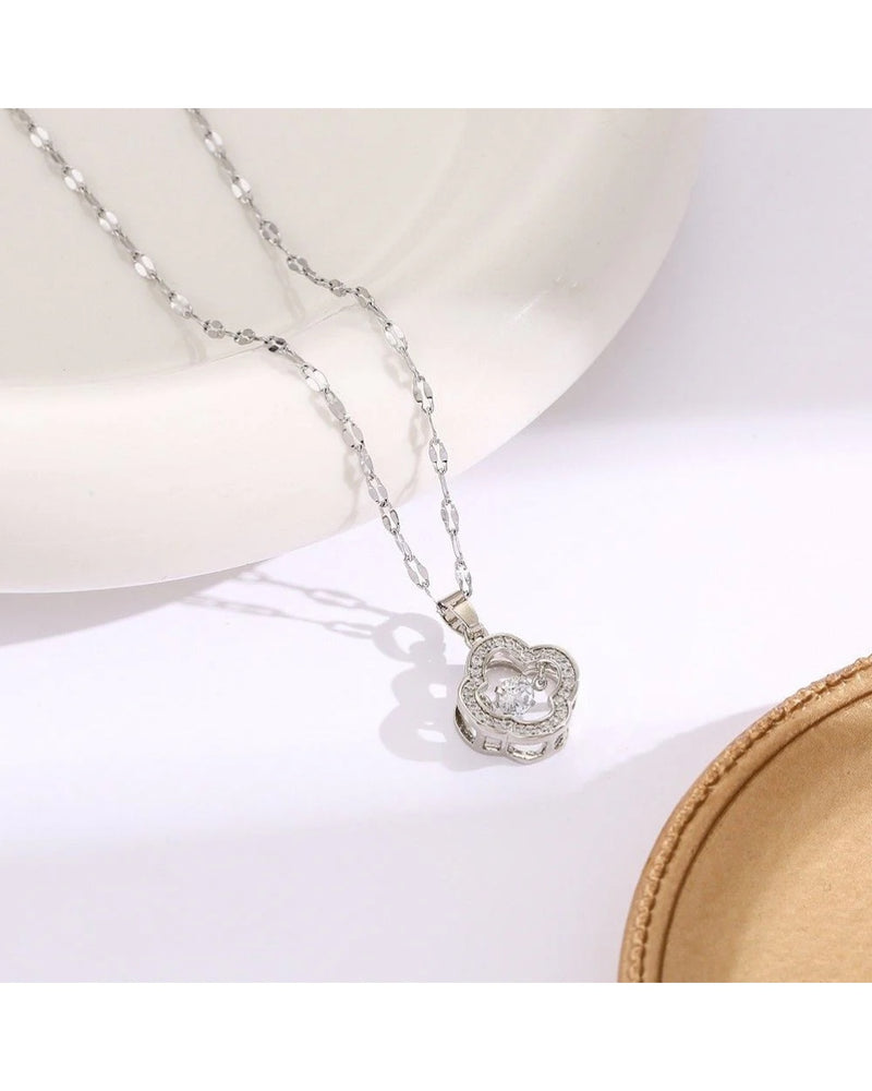 Morgan Petal Necklace With Floating Crystal - Silver