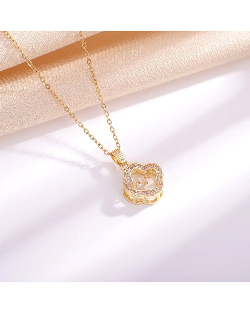 Morgan Petal Necklace With Floating Crystal - Gold