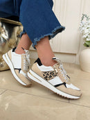 Marco Tozzi White, Beige & Leopard Stripe Trainer 2-23790-46 197