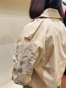 Daisy Embroidered Crop Trench Jacket