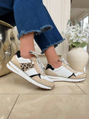 Marco Tozzi White, Beige & Leopard Stripe Trainer 2-23790-46 197