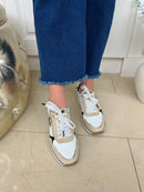 Marco Tozzi White, Beige & Leopard Stripe Trainer 2-23790-46 197