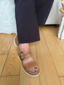 XTI Tort Buckle & Woven Wedged Sandal 145241 - Light Tan