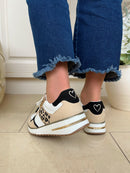 Marco Tozzi White, Beige & Leopard Stripe Trainer 2-23790-46 197