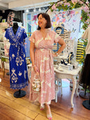 Darla Gold & Leaf Print Dress - Pink