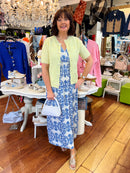 Magic Blue Floral & Gold Speckle Maxi Dress