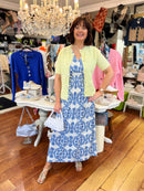 Magic Blue Floral & Gold Speckle Maxi Dress