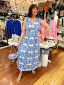 Magic Blue Floral & Gold Speckle Maxi Dress