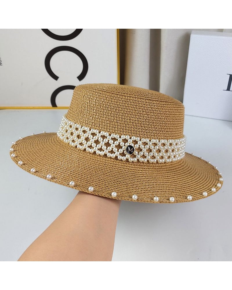 Monaco Woven Pearl Hat - Biscuit